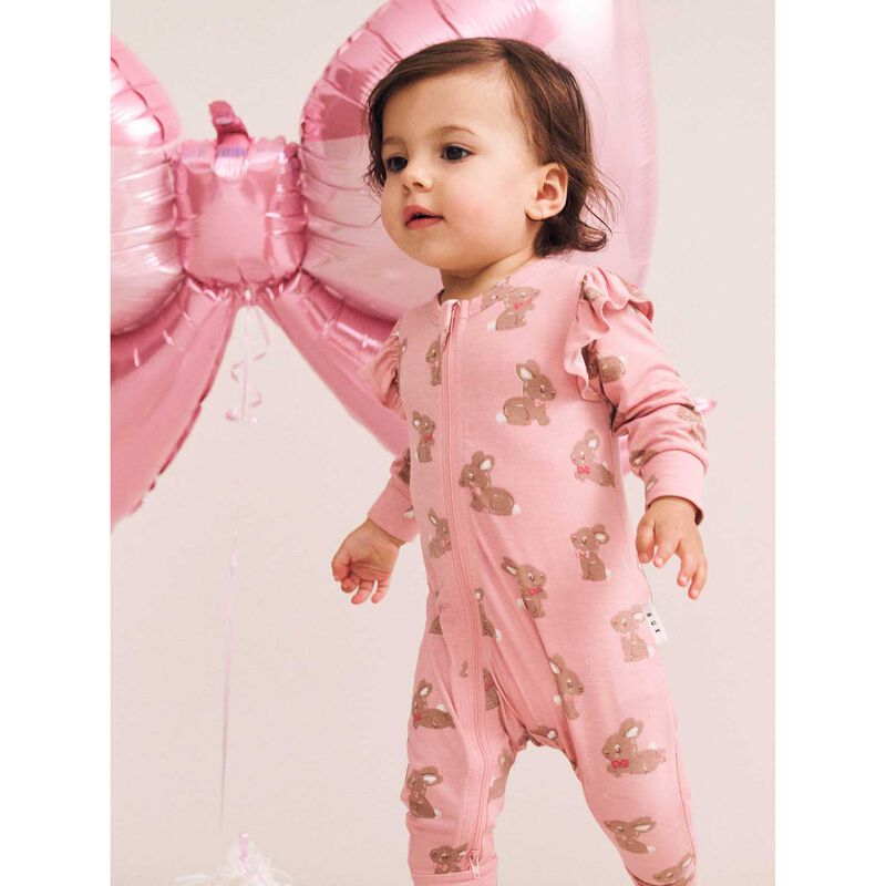 Huxbaby Dusty Pink Bunny Zip Romper image number 3